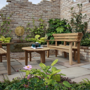 Luxury Garden Cottagestone Walling Golden Fossil Seating Area