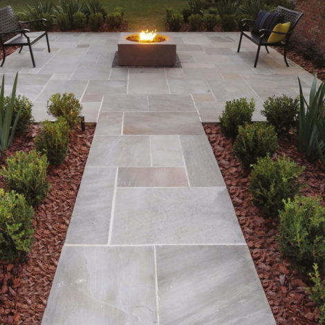 Luxury Garden With Path Using Lakeland Pation Slabs Classicstone in Promenade Grey Sandstone