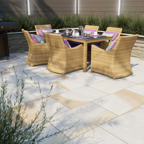 Natural Paving York Mix Flamed Paved Seating Area
